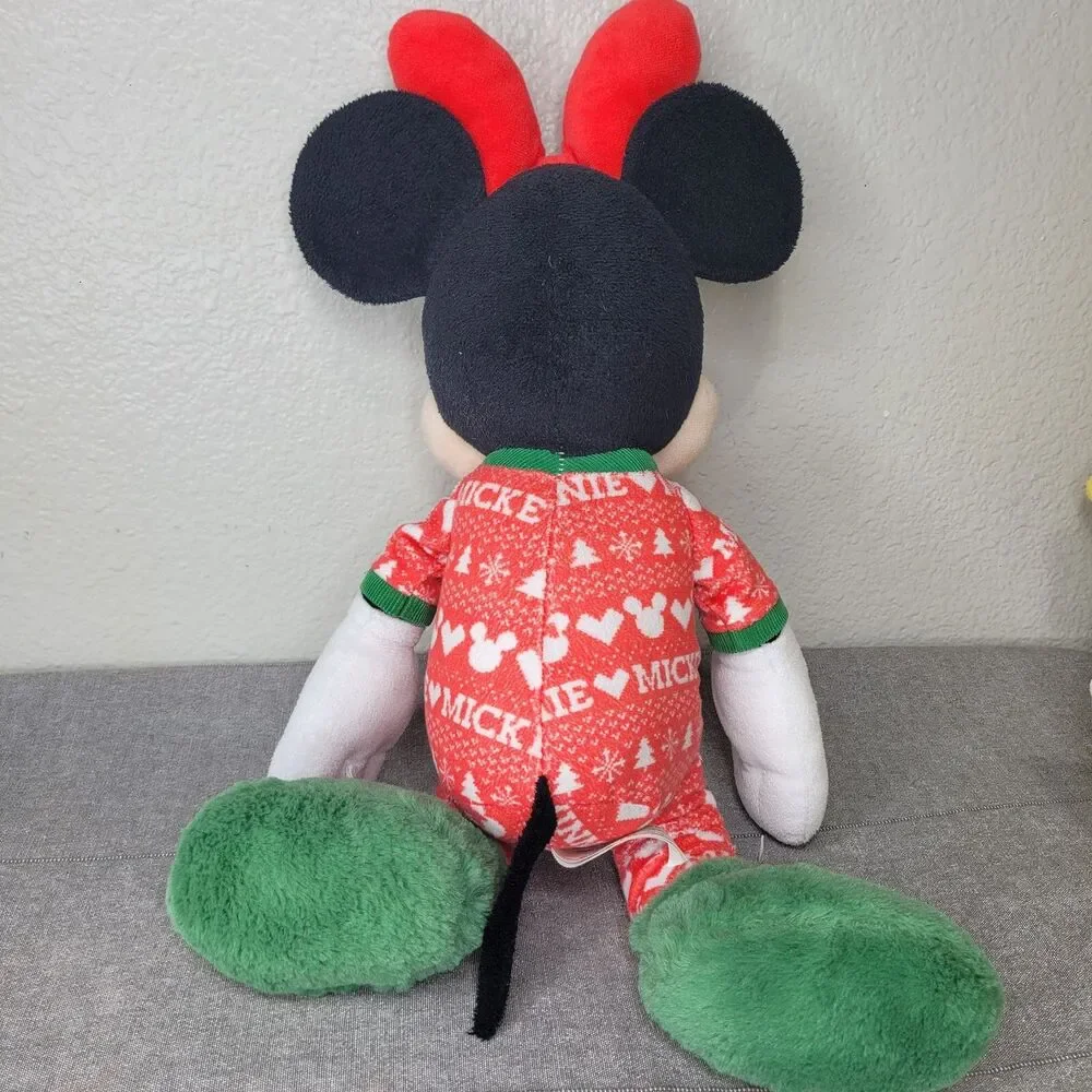 Disney Minnie Mouse Plush Toy 20 Inches Tall Flannel Christmas Pajamas EUC